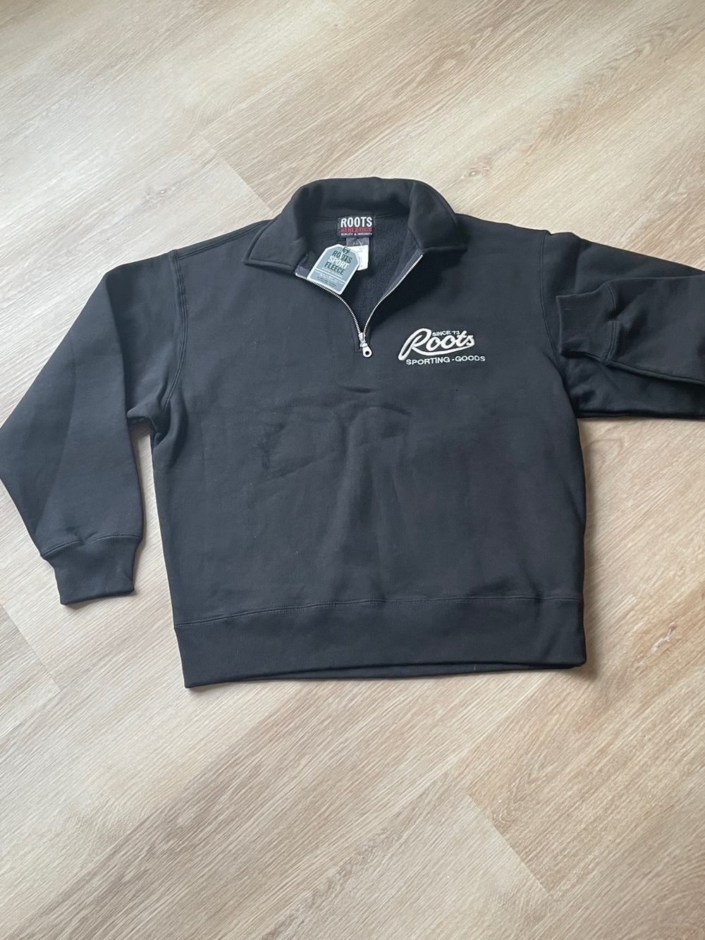 Roots Black Half-Zip Pullover with White Script Logo
